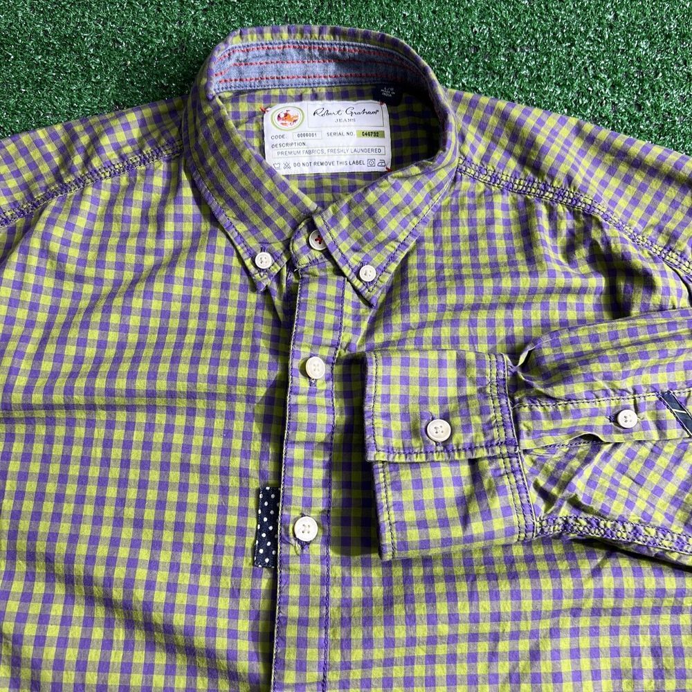 Robert Graham Jeans Shirt Men's Size L‎ Green Purple Check Button Up Long Sleeve